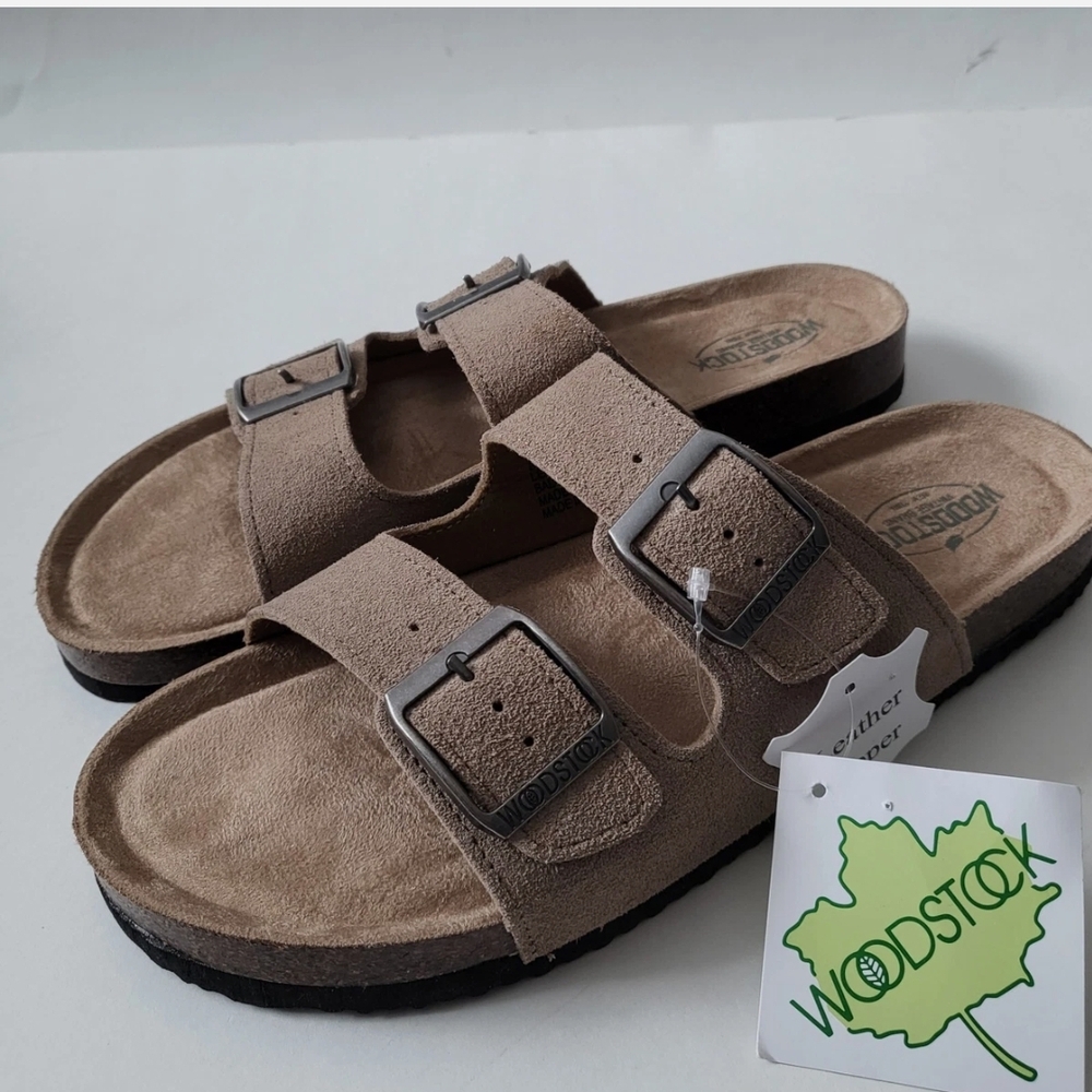 Woodstock Suede Leather sandals slides Mens Size 6 9 11 leather sabo Taupe